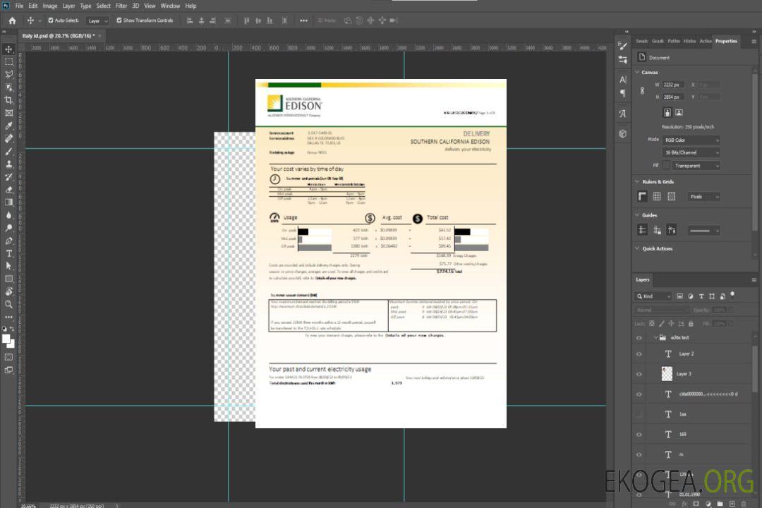 Facture commerciale de services publics EDISON de Californie du Sud, page 3, SCR template